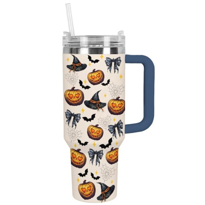 Halloween Spooky Pumpkin Custom Stanley Quencher 40Oz Stainless Steel Tumbler With Handle - Image 13