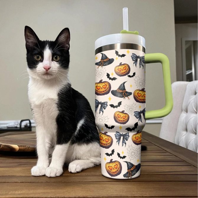 Halloween Spooky Pumpkin Custom Stanley Quencher 40Oz Stainless Steel Tumbler With Handle - Image 4