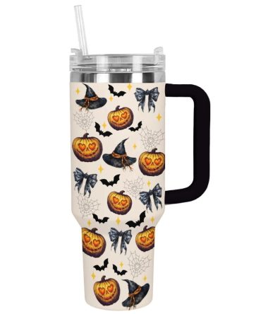 Halloween Spooky Pumpkin Custom Stanley Quencher 40Oz Stainless Steel Tumbler With Handle