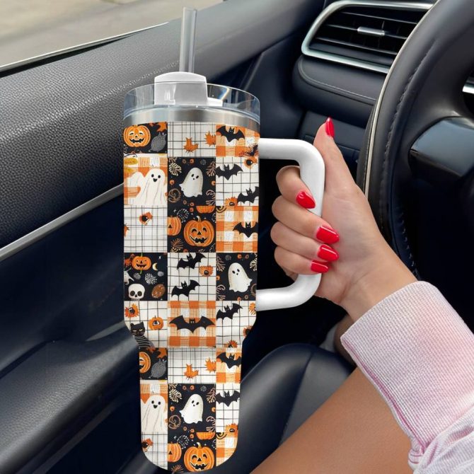 Halloween Spooky Pumpkin Patch Custom Stanley Quencher 40Oz Stainless Steel Tumbler With Handle - Image 2