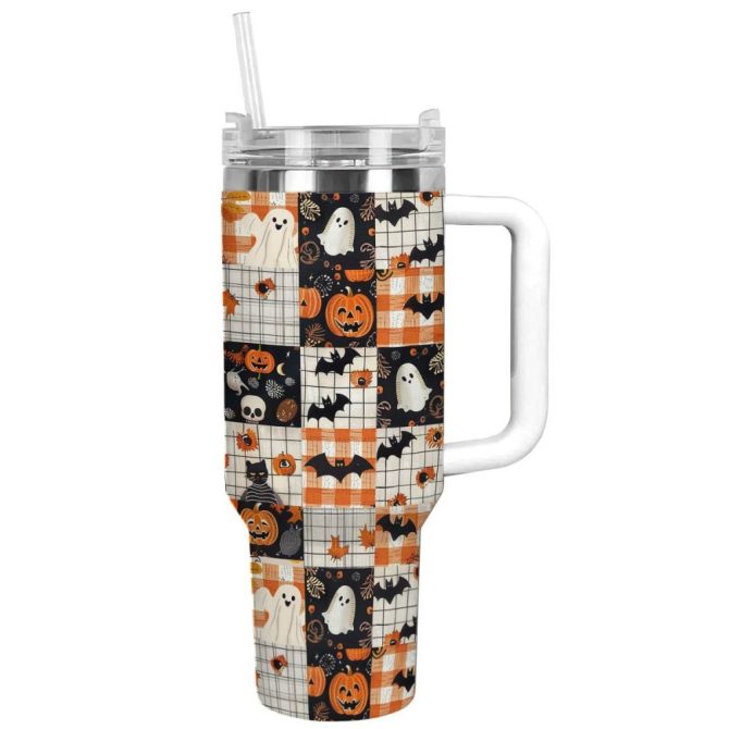 Halloween Spooky Pumpkin Patch Custom Stanley Quencher 40Oz Stainless Steel Tumbler With Handle - Image 11