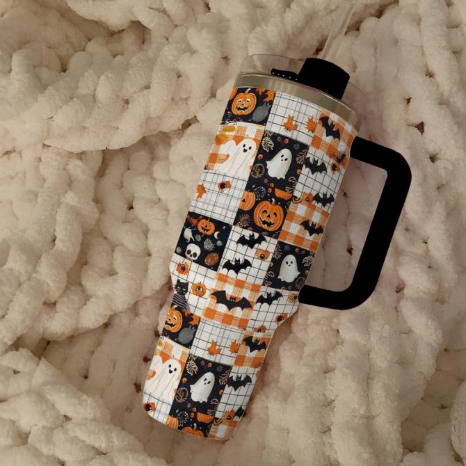 Halloween Spooky Pumpkin Patch Custom Stanley Quencher 40Oz Stainless Steel Tumbler With Handle - Image 3