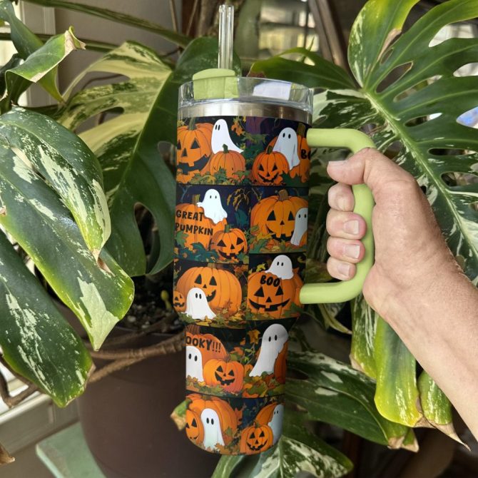 Halloween Spooky Pumpkin Patch Custom Stanley Quencher 40Oz Stainless Steel Tumbler With Handle - Image 2