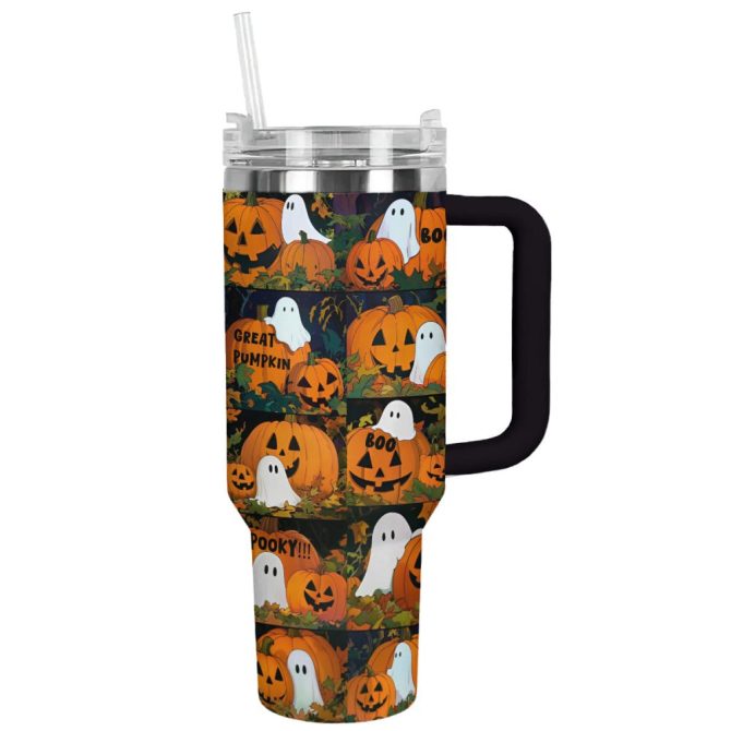 Halloween Spooky Pumpkin Patch Custom Stanley Quencher 40Oz Stainless Steel Tumbler With Handle