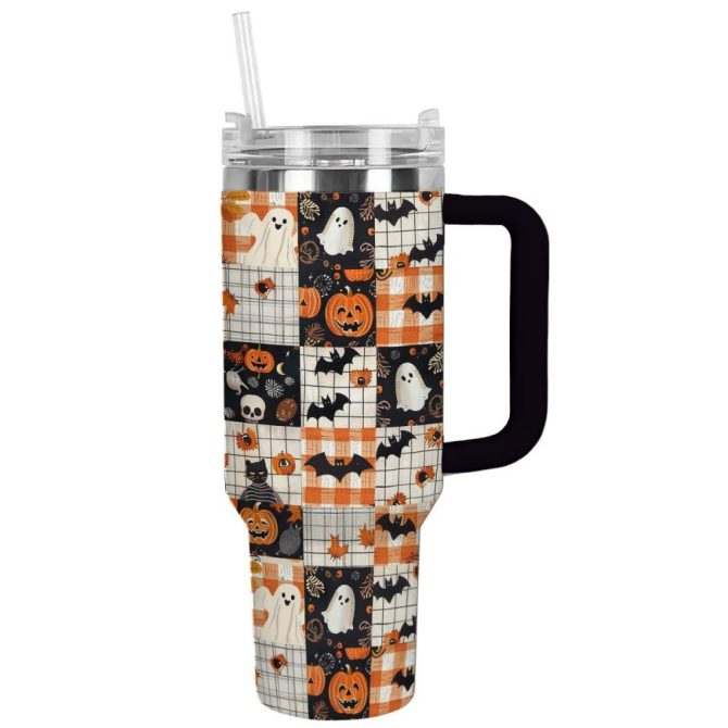 Halloween Spooky Pumpkin Patch Custom Stanley Quencher 40Oz Stainless Steel Tumbler With Handle