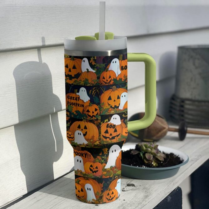 Halloween Spooky Pumpkin Patch Custom Stanley Quencher 40Oz Stainless Steel Tumbler With Handle - Image 3