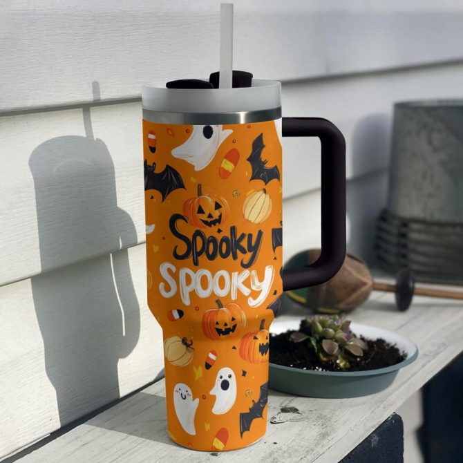 Halloween Spooky Pumpkins Custom Stanley Quencher 40Oz Stainless Steel Tumbler With Handle - Image 3