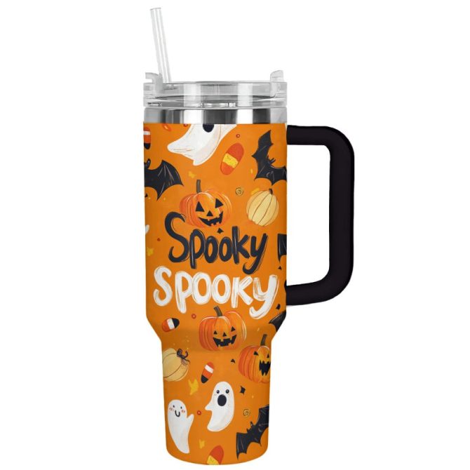 Halloween Spooky Pumpkins Custom Stanley Quencher 40Oz Stainless Steel Tumbler With Handle