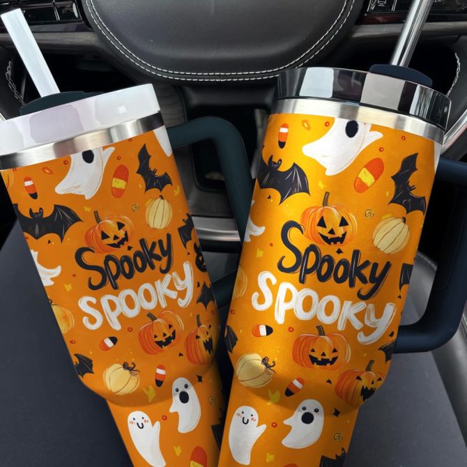 Halloween Spooky Pumpkins Custom Stanley Quencher 40Oz Stainless Steel Tumbler With Handle - Image 2