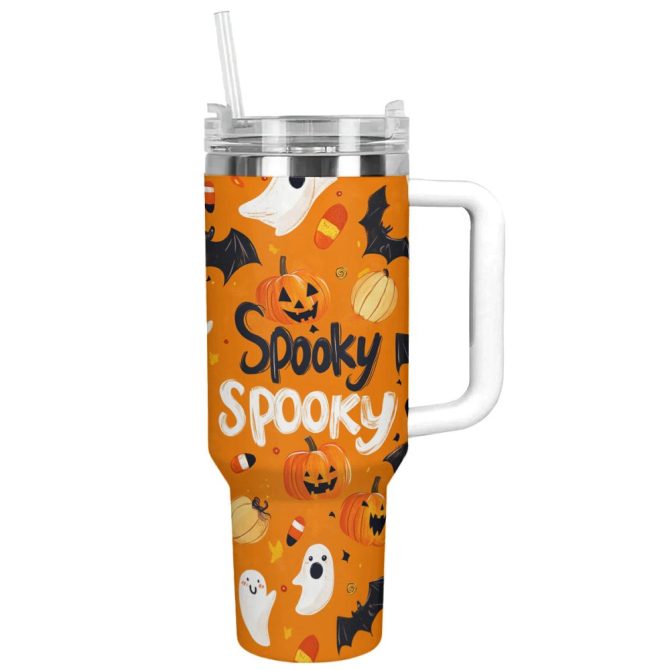 Halloween Spooky Pumpkins Custom Stanley Quencher 40Oz Stainless Steel Tumbler With Handle - Image 12