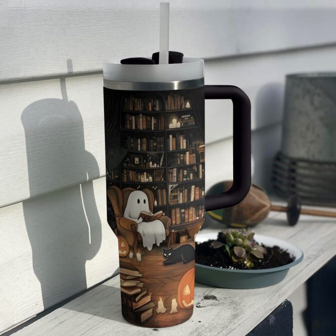 Halloween Spooky Reading Custom Stanley Quencher 40Oz Stainless Steel Tumbler With Handle - Image 2