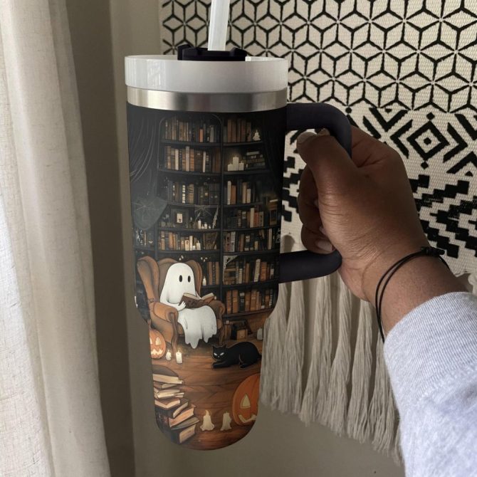 Halloween Spooky Reading Custom Stanley Quencher 40Oz Stainless Steel Tumbler With Handle - Image 3