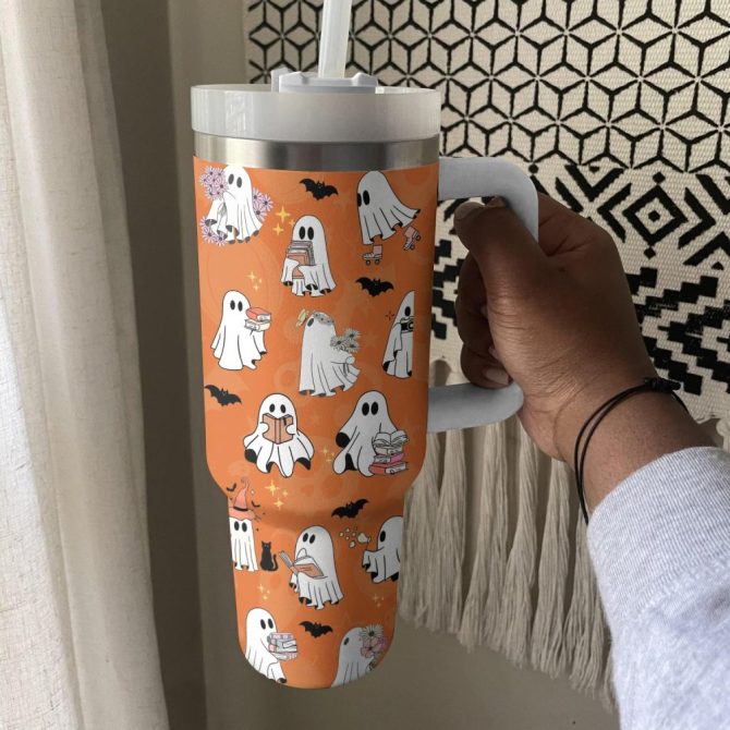 Halloween Spooky Reading Custom Stanley Quencher 40Oz Stainless Steel Tumbler With Handle - Image 3
