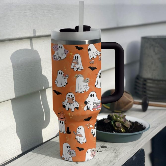 Halloween Spooky Reading Custom Stanley Quencher 40Oz Stainless Steel Tumbler With Handle - Image 2