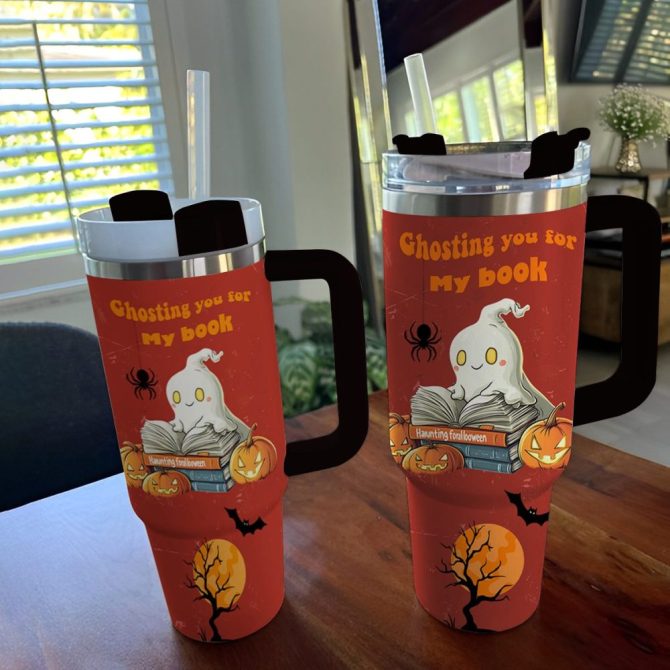 Halloween Spooky Reads Custom Stanley Quencher 40Oz Stainless Steel Tumbler With Handle - Image 4