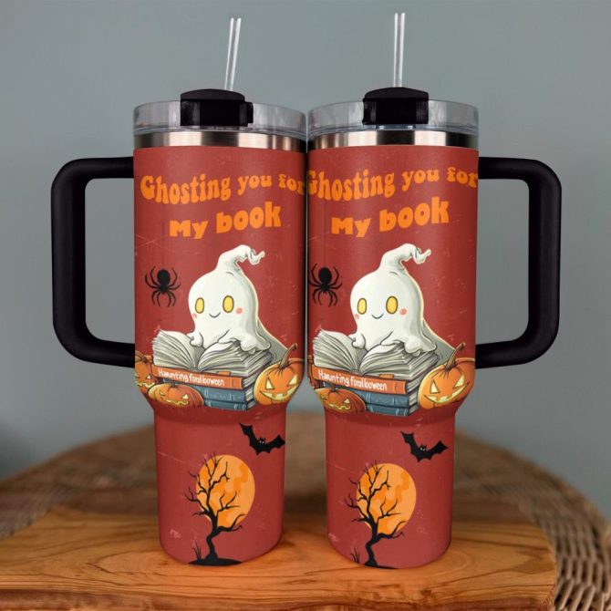 Halloween Spooky Reads Custom Stanley Quencher 40Oz Stainless Steel Tumbler With Handle - Image 2