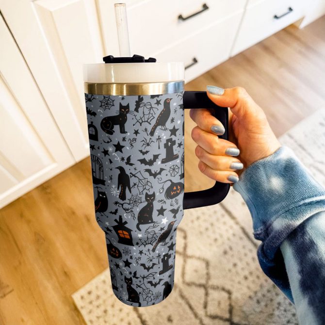 Halloween Spooky Shadows Custom Stanley Quencher 40Oz Stainless Steel Tumbler With Handle - Image 4