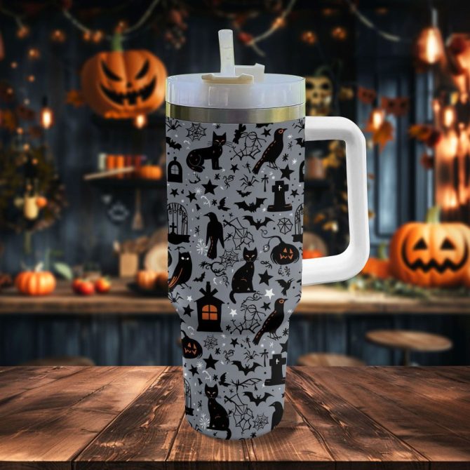 Halloween Spooky Shadows Custom Stanley Quencher 40Oz Stainless Steel Tumbler With Handle - Image 3