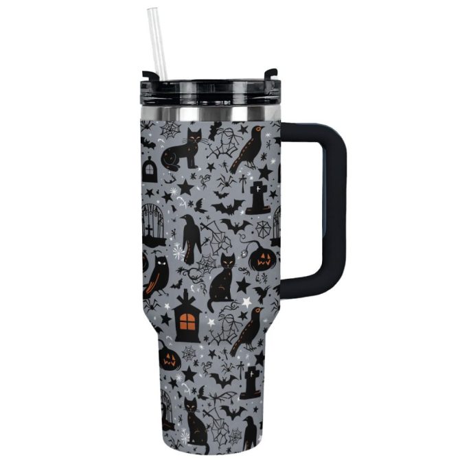 Halloween Spooky Shadows Custom Stanley Quencher 40Oz Stainless Steel Tumbler With Handle