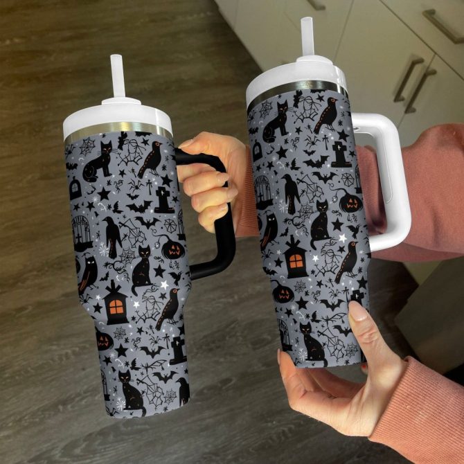 Halloween Spooky Shadows Custom Stanley Quencher 40Oz Stainless Steel Tumbler With Handle - Image 5