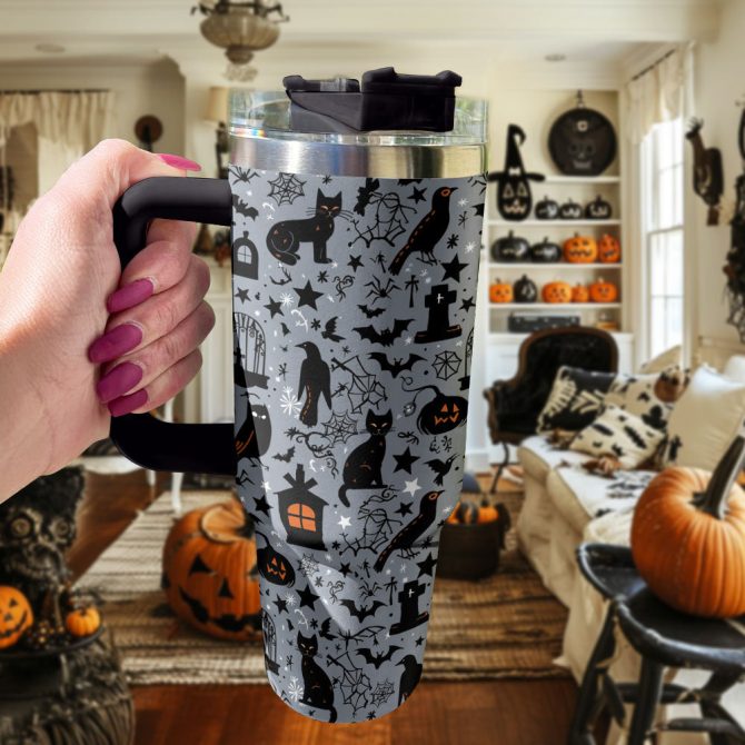 Halloween Spooky Shadows Custom Stanley Quencher 40Oz Stainless Steel Tumbler With Handle - Image 2