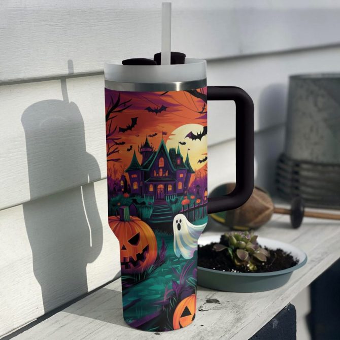 Halloween Spooky Sip Custom Stanley Quencher 40Oz Stainless Steel Tumbler With Handle - Image 2