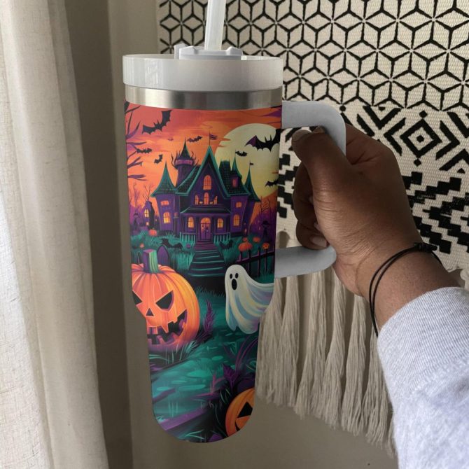 Halloween Spooky Sip Custom Stanley Quencher 40Oz Stainless Steel Tumbler With Handle - Image 3