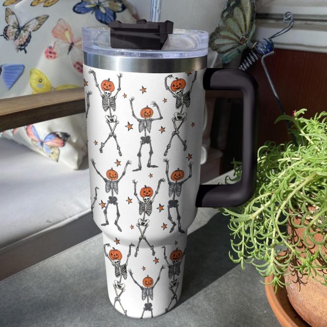 Halloween Spooky Sipper Custom Stanley Quencher 40Oz Stainless Steel Tumbler With Handle - Image 4
