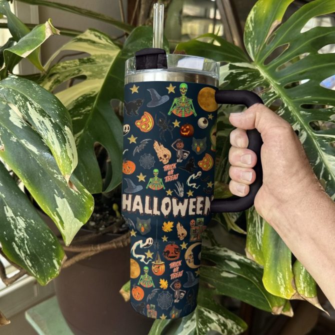 Halloween Spooky Sips Custom Stanley Quencher 40Oz Stainless Steel Tumbler With Handle - Image 3