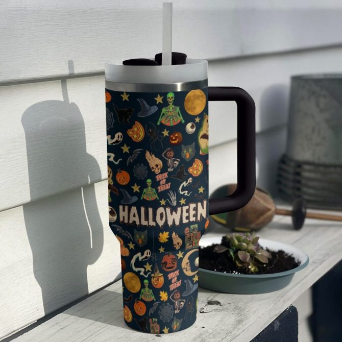Halloween Spooky Sips Custom Stanley Quencher 40Oz Stainless Steel Tumbler With Handle - Image 4