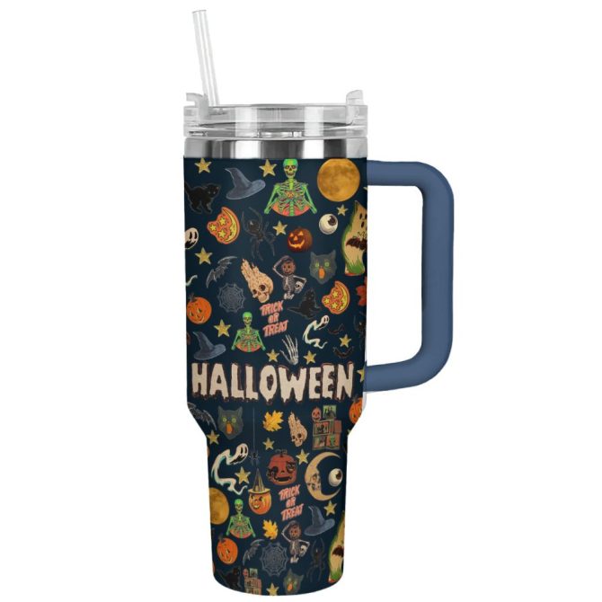 Halloween Spooky Sips Custom Stanley Quencher 40Oz Stainless Steel Tumbler With Handle - Image 12