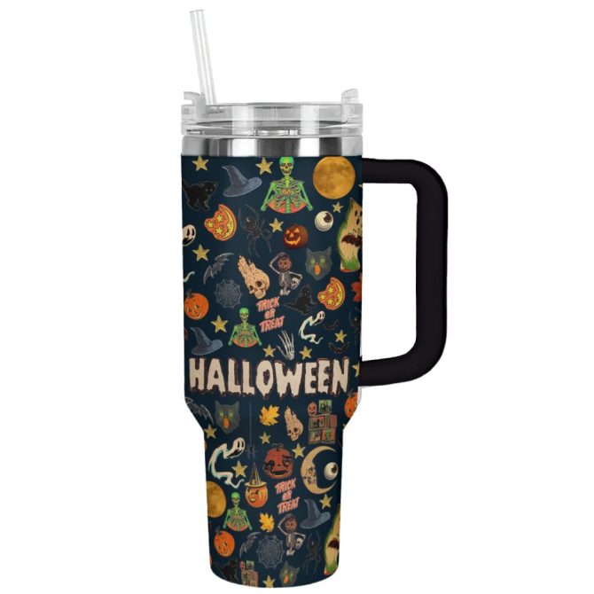 Halloween Spooky Sips Custom Stanley Quencher 40Oz Stainless Steel Tumbler With Handle - Image 11