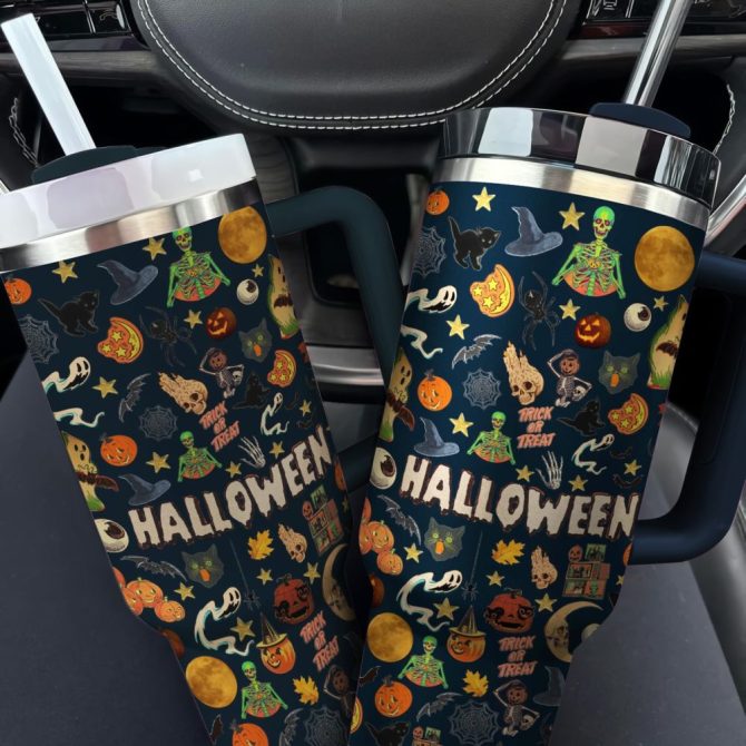 Halloween Spooky Sips Custom Stanley Quencher 40Oz Stainless Steel Tumbler With Handle - Image 2