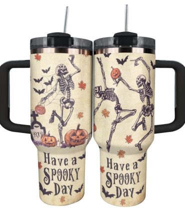 Halloween Spooky Skeleton Custom Stanley Quencher 40Oz Stainless Steel Tumbler With Handle