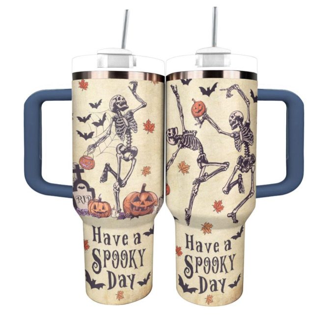 Halloween Spooky Skeleton Custom Stanley Quencher 40Oz Stainless Steel Tumbler With Handle - Image 13