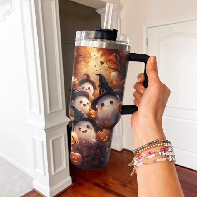Halloween Spooky Spirits Custom Stanley Quencher 40Oz Stainless Steel Tumbler With Handle - Image 4
