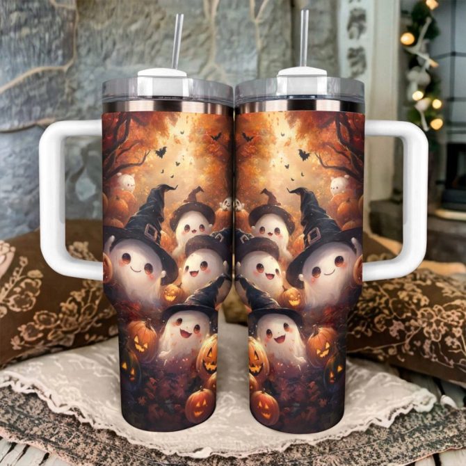 Halloween Spooky Spirits Custom Stanley Quencher 40Oz Stainless Steel Tumbler With Handle - Image 3