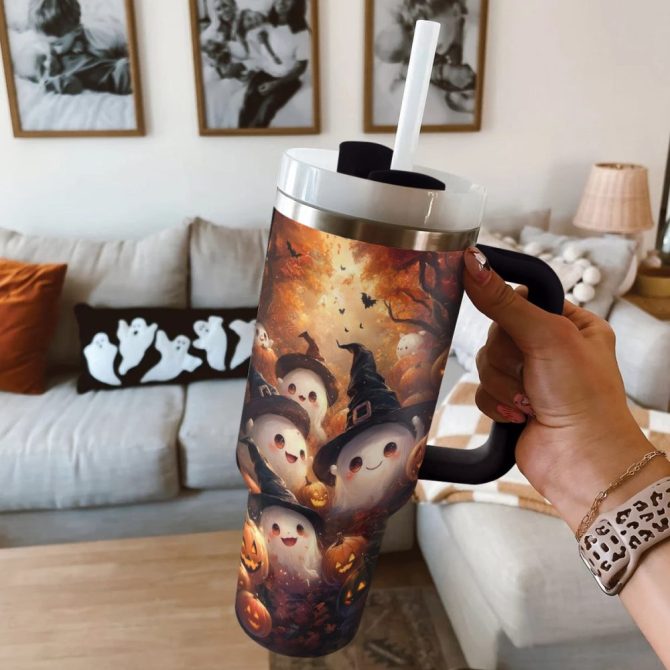 Halloween Spooky Spirits Custom Stanley Quencher 40Oz Stainless Steel Tumbler With Handle - Image 2