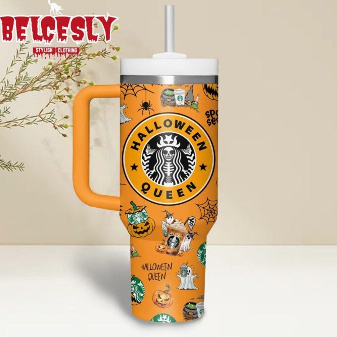Halloween Starbucks Queen Spooky Season Custom Stanley Quencher 40Oz Stainless Steel Tumbler With Handle - Image 2