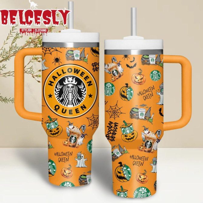 Halloween Starbucks Queen Spooky Season Custom Stanley Quencher 40Oz Stainless Steel Tumbler With Handle