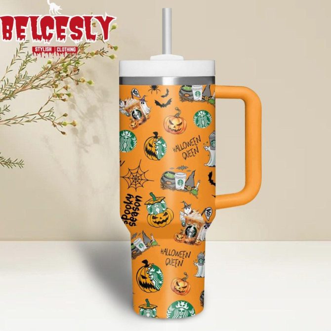 Halloween Starbucks Queen Spooky Season Custom Stanley Quencher 40Oz Stainless Steel Tumbler With Handle - Image 3
