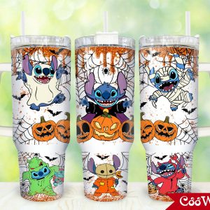 Halloween Stitch Cartoon Custom Stanley Quencher 40Oz Stainless Steel Tumbler With Handle