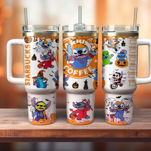 Halloween Stitch Disney Cartoon Custom Stanley Quencher 40Oz Stainless Steel Tumbler With Handle