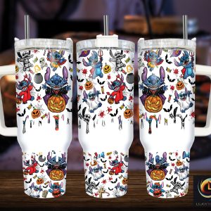 Halloween Stitch Disney Cartoon Custom Stanley Quencher 40Oz Stainless Steel Tumbler With Handle