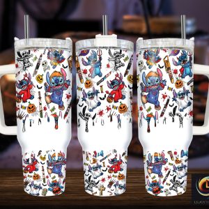 Halloween Stitch Disney Cartoon Custom Stanley Quencher 40Oz Stainless Steel Tumbler With Handle