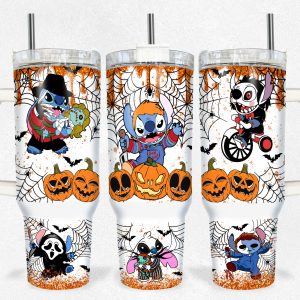 Halloween Stitch Disney Cartoon Custom Stanley Quencher 40Oz Stainless Steel Tumbler With Handle