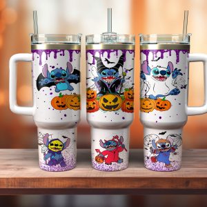 Halloween Stitch Disney Cartoon Custom Stanley Quencher 40Oz Stainless Steel Tumbler With Handle