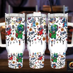 Halloween Stitch Disney Cartoon Custom Stanley Quencher 40Oz Stainless Steel Tumbler With Handle
