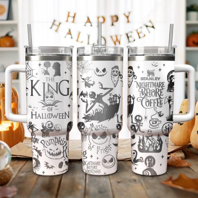 Halloween The Nightmare Before Christmas Movies Custom Stanley Quencher 40Oz Stainless Steel Tumbler With Handle