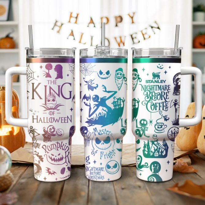 Halloween The Nightmare Before Christmas Movies Custom Stanley Quencher 40Oz Stainless Steel Tumbler With Handle